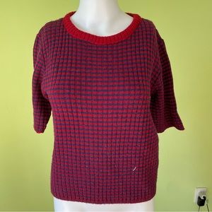 VINTAGE PANTREE RED BLUE CHECKERED SHORT SLEEVE SWEATER TOP SIZE MEDIUM